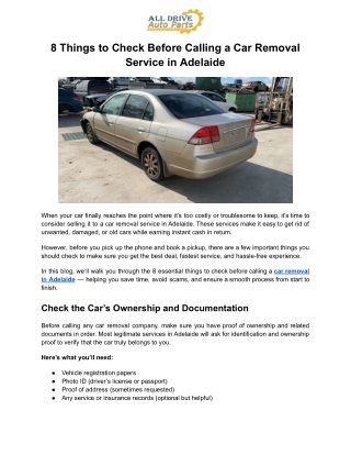 8 Things to Car Removal Service in Adelaide