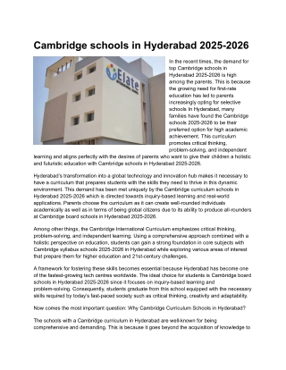 Cambridge schools in Hyderabad 2025-2026