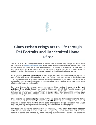 Ginny Helsen Brings Art to Life through Pet Portraits and Handcrafted Home Décor