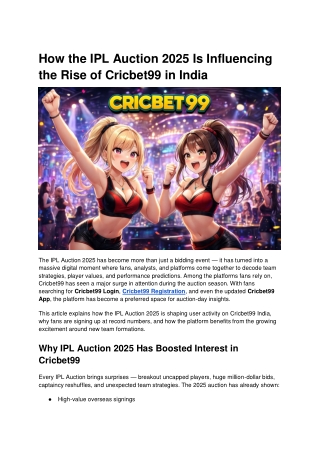 How the IPL Auction 2025 Is Influencing the Rise of Cricbet99 in India