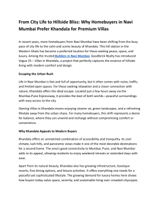 From City Life to Hillside Bliss_ Why Homebuyers in Navi Mumbai Prefer Khandala for Premium Villas