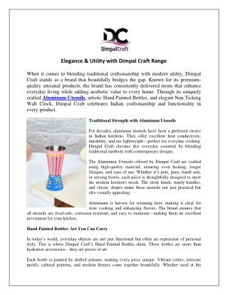 Elegance & Utility with Dimpal Craft Range