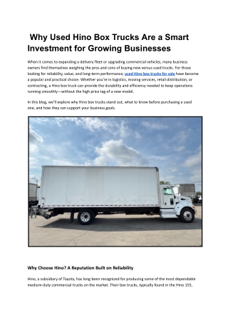 Why Used Hino Box Trucks Are a Smart Investment for Growing Businesses