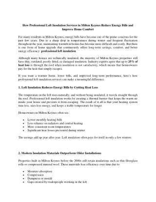 How Professional Loft Insulation Services in Milton Keynes Reduce Energy Bills