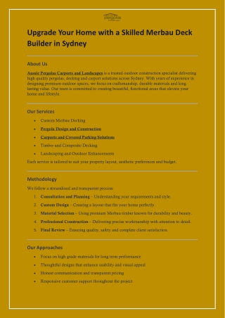 Upgrade Your Home with a Skilled Merbau Deck Builder in Sydney