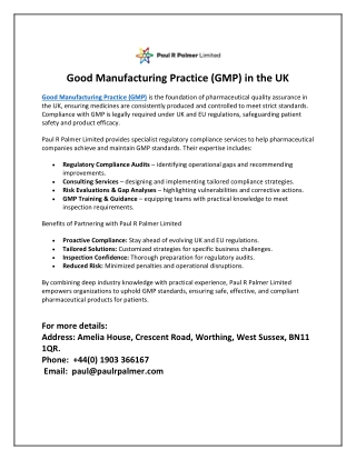 Good Manufacturing Practices in United Kingdom