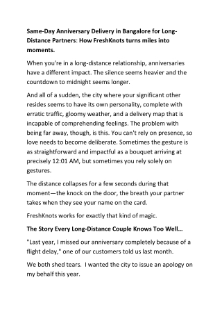 Same Day Anniversary Flower Delivery In Bangalore