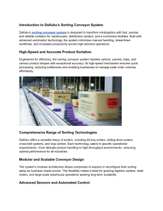 Introduction to Daifuku’s Sorting Conveyor System