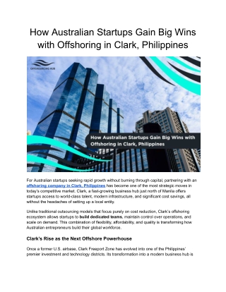How Australian Startups Gain Big Wins with an Offshoring Company in Clark, Philippines