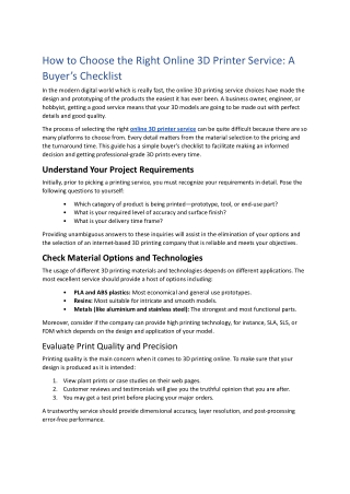 How to Choose the Right Online 3D Printer Service A Buyer’s Checklist.Pdf