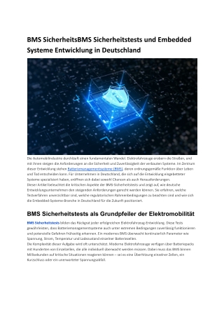 BMS SicherheitsBMS Sicherheitstests und Embedded Systeme Entwicklung in Deutschland
