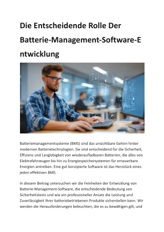 Die Entscheidende Rolle Der Batterie-Management-Software-Entwicklung