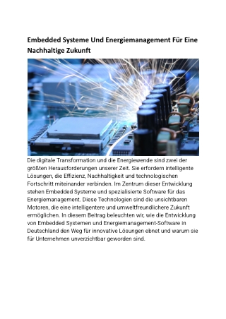 Embedded Systeme Und Energiemanagement Für Eine Nachhaltige Zukunft