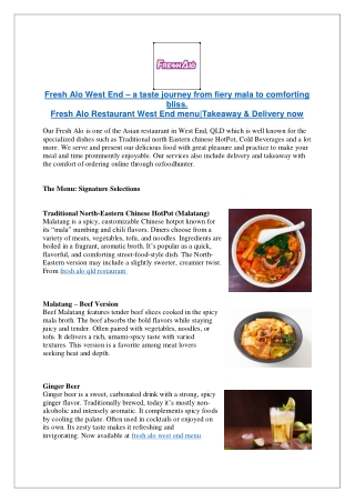 Fresh Alo Restaurant West End menu|Takeaway & Delivery now