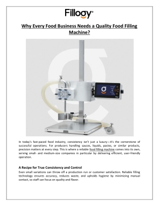 Filling Evolution GmbH - Why Every Food Business Needs a Quality Food Filling Machine