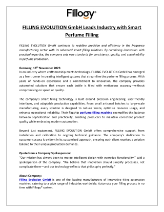 FILLING EVOLUTION GmbH Leads Industry with Smart Perfume Filling