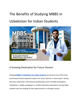 The Benefits of Studying MBBS in Uzbekistan for Indian Students