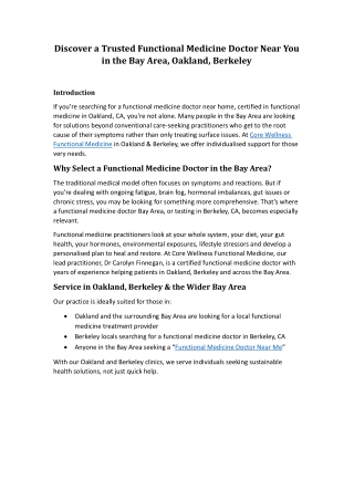 Discover a Trusted Functional Medicine Doctor Near You in the Bay Area, Oakland, Berkeley(1)