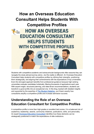 How an Overseas Education Consultant Helps Students With Competitive Profiles