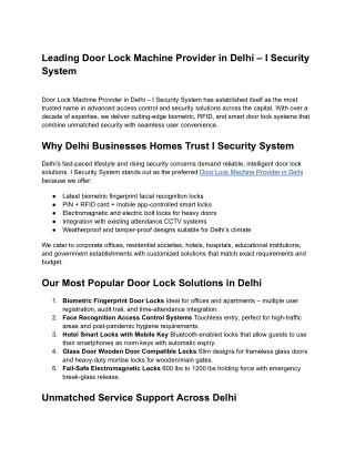 Leading Door Lock Machine Provider in Delhi – I Security System