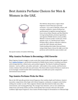 Best Asmira Perfume Choices for Men & Women in the UAE