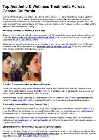 Top Aesthetic & Wellness Treatments Across Coastal California