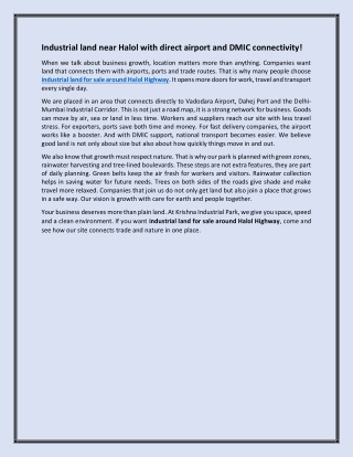 Industrial land near Halol with direct airport and DMIC connectivity