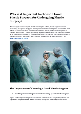 Why is it Important to choose a Good Plastic Surgeon for Undergoing
