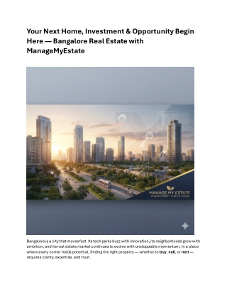 Bangalore Real Estate Made Simple — Buy, Sell & Rent with ManageMyEstate