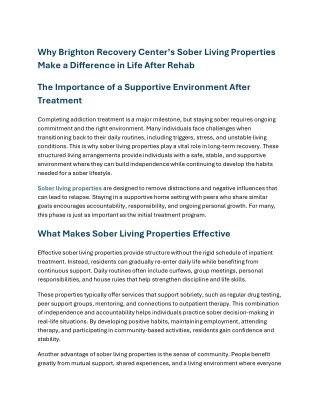 Why Brighton Recovery Center’s Sober Living Properties Make