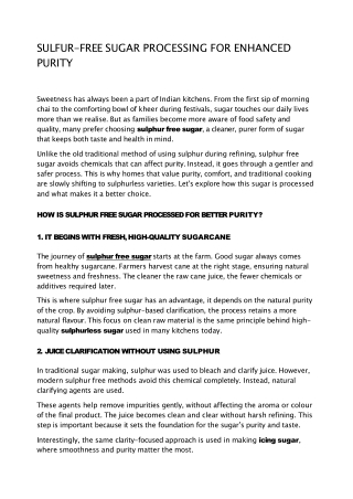 Sulphur Free Sugar Production Process