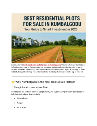 Best Residential Plots for Sale in Kumbalgodu