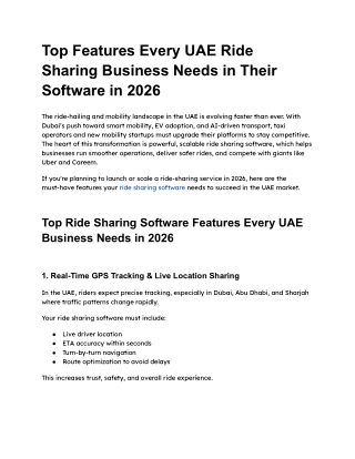 Top Features Every UAE Ride Sharing Business Needs in Their Software in 2026