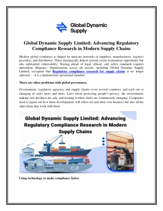 Global Dynamic Supply Limited: Advancing Regulatory  Compliance Research