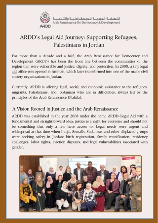 ARDD’s Legal Aid Journey Supporting Refugees, Palestinians in Jordan