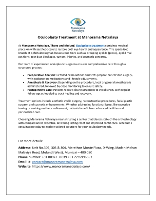 Oculoplasty Treatment