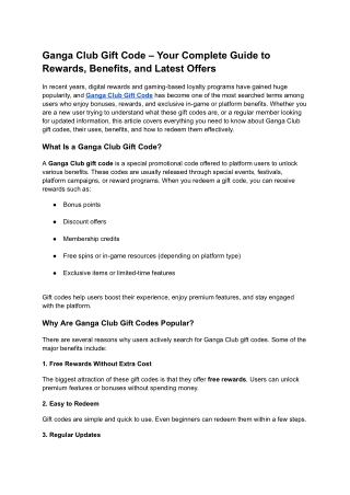 Ganga Club Gift Code – Your Complete Guide to Rewards, Benefits, and Latest Offers
