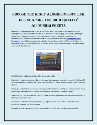 Choose the Right Aluminium Supplier in Singapore for High-Quality Aluminium Sheets