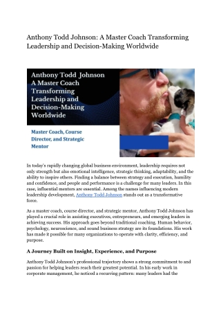 Anthony Todd Johnson_ A Master Coach Transforming Leadership and Decision-Making Worldwide