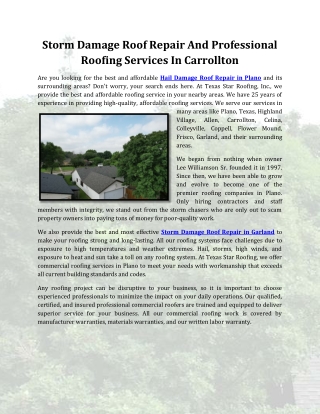 Storm Damage Roof Repair And Professional Roofing Services In Carrollton