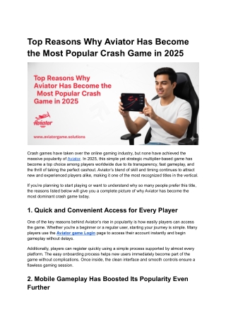 Top Reasons Why Aviator Has Become the Most Popular Crash Game in 2025