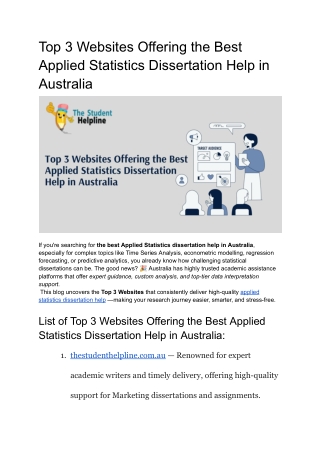 Top 3 Websites Offering the Best Applied Statistics Dissertation Help in Australia