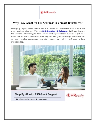 Why PSG Grant for HR Solutions is a Smart Investment