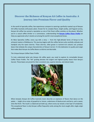Discover the Richness of Kenyan AA Coffee in Australia: A Journey into Premium
