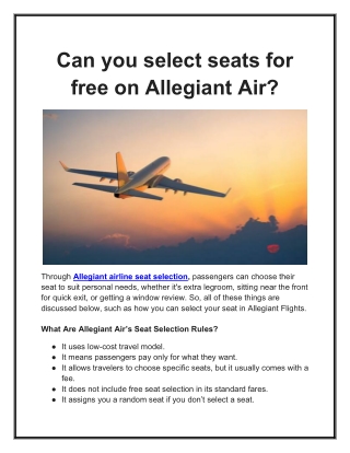 Allegiant airline seat selection -  1-833-543-2021