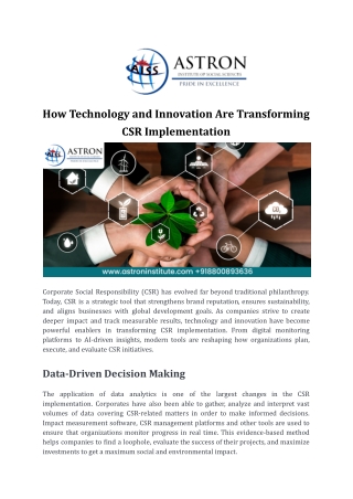 How Technology and Innovation Are Transforming CSR Implementation
