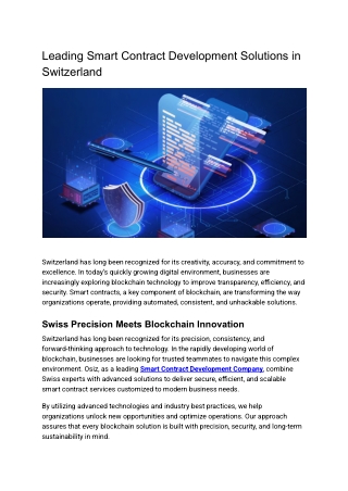 Leading Smart Contract Development Solutions in Switzerland