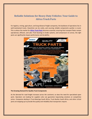 Reliable Solutions for Heavy-Duty Vehicles: Your Guide to Africa Truck Parts