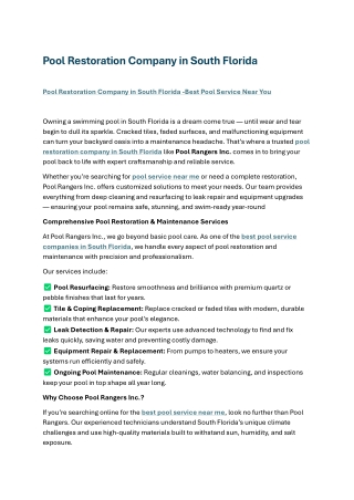 Pool Restoration Company in South Florida