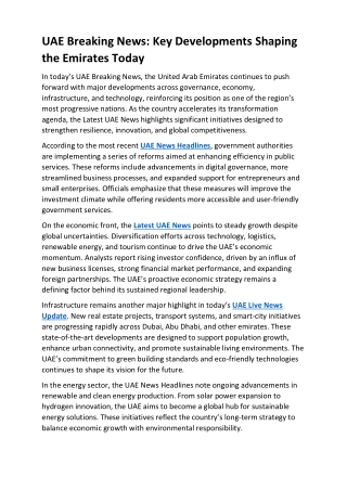 UAE Breaking News- Key Developments Shaping the Emirates Today